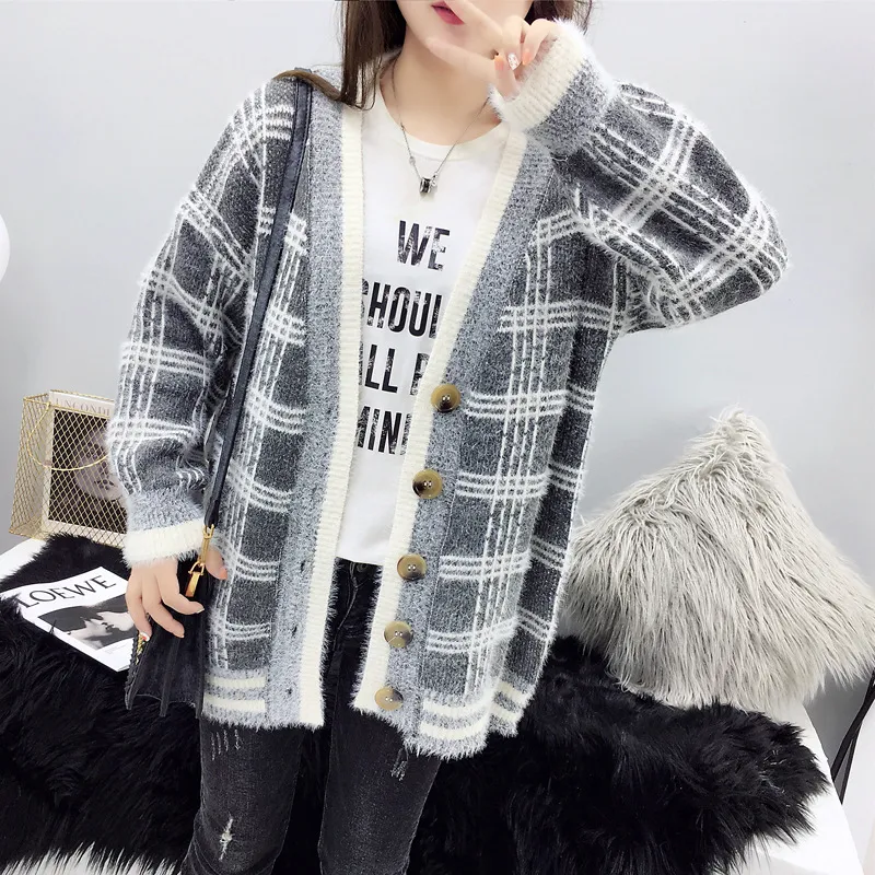 Kawaii Casual Loose Plaid Sweater Tweed Cardigan For Women Japanese Harajuku Ulzzang Style Sweatshirt From Jinmiki 18.67 DHgate.Com