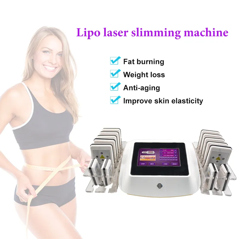 Professionell bärbar diod Lipolerer Slimming Lipo Laser Non Invasive 14 Pads Slim Machine Fett Burning Skönhetsutrustning