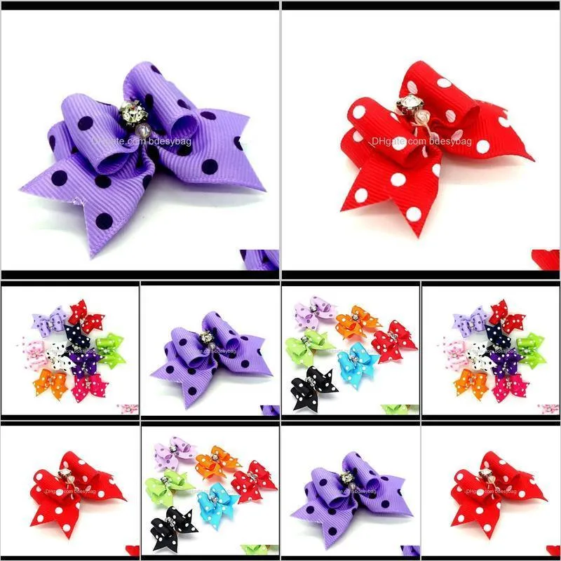 lovely 4*2cm fabric dots bowtie dogs hair accessories pet hair bows grooming gift products cute dog ornaments