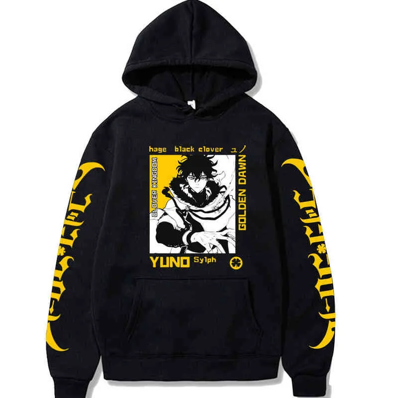 Anime Black Clover Hoodie Rolig Anime Yuno Pullovers Toppar Lösa Långärmad Höst Man Kläder Homme H1227