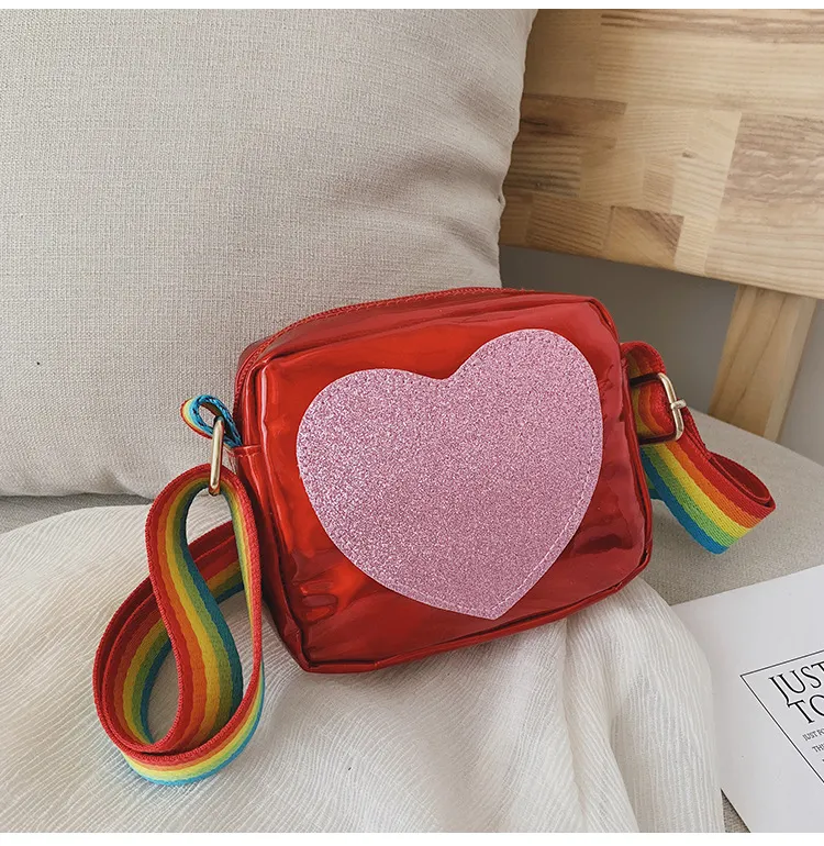 Rainbow Love Little Girls Mini Coin Purse Lovely Children's Small Square Shoulder Bags PU Leather Baby Boys Kids Crossbody Bag