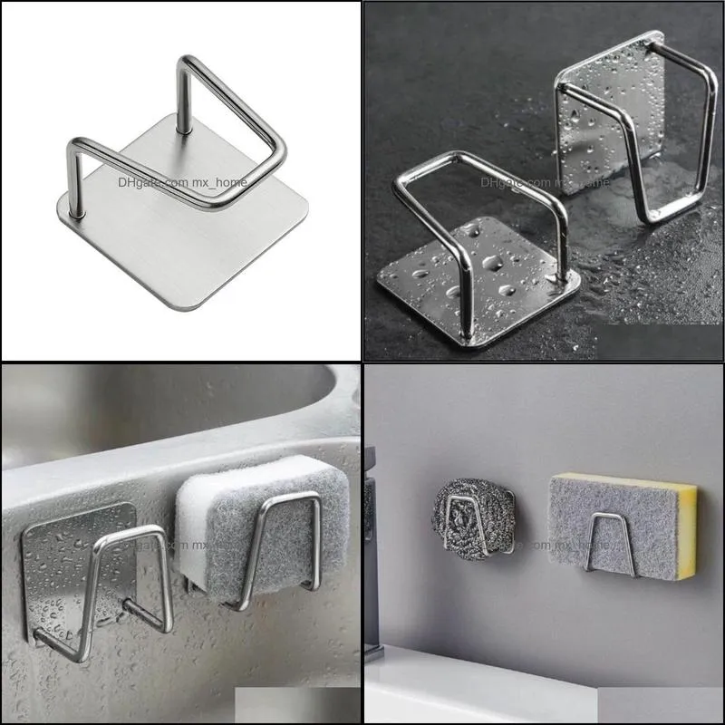 1pcs Kitchen Storage Rack 304 Stainless Steel Sponge Rack Free Perforated Wall Hook Washing Cloth Sponge Sink Cover
