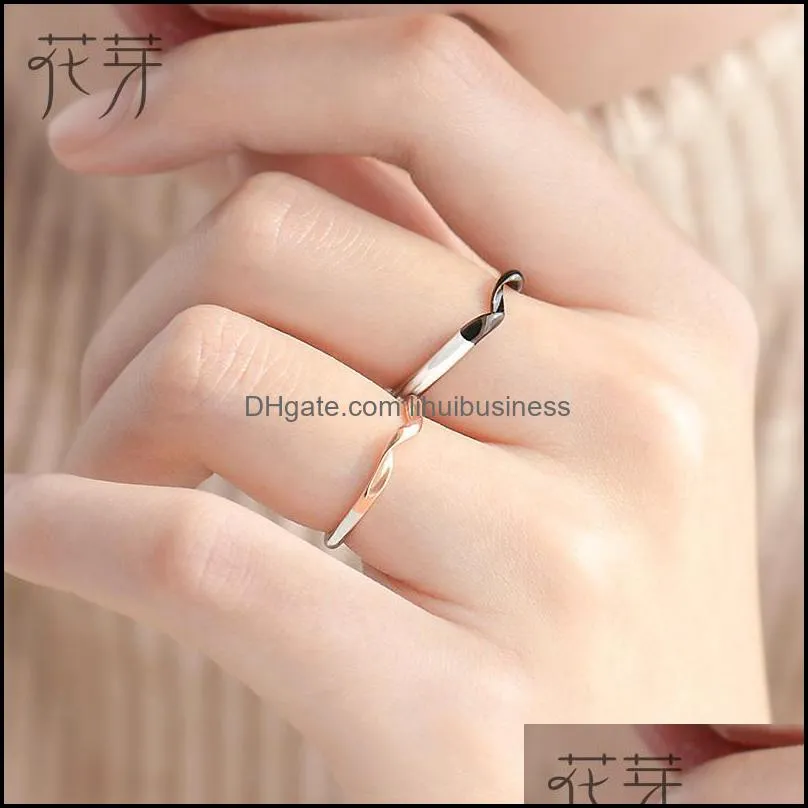 Thaya Winding Design Finger Ring s925 Silver Black and Rose Gold Simple Couple Interlocking Rings for Women Elegant Jewelry Y0122