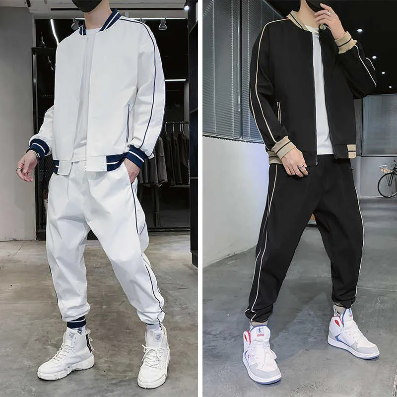 2024 Streetwear Black White Tracksuit Men Jogging Set Baseball Jacket Pants Casual Sweat Suits