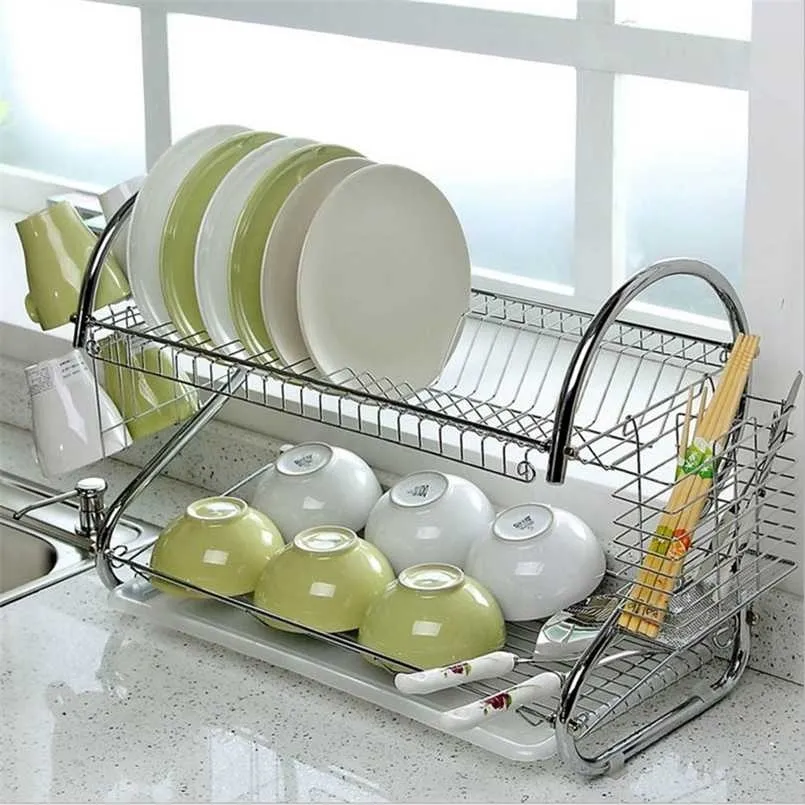 Dropship 2-Tier Dish Drying Rack Cutlery Drainer Holder Kitchen