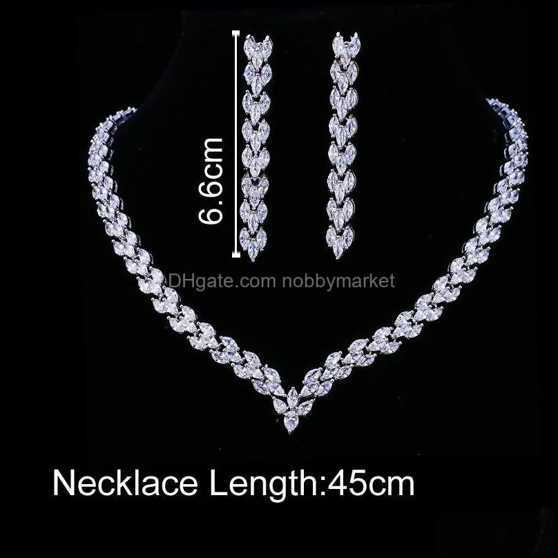 Earrings & Necklace Ekopdee Trendy Love Heart Cubic Zirconia Crystal Jewelry Set For Women Brides Wedding Banquet Accessories