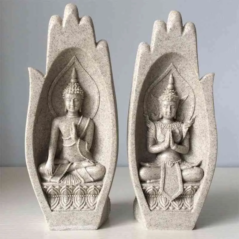 2 Pcs Mains Sculptures Bouddha Statue Moine Figurine Tathagata Inde Moderne Yoga Nordique Décor À La Maison Bureau Décoration Accessoires 210329