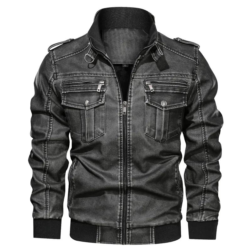 Chaqueta de cuero para hombre de otoño e invierno, abrigo de piel sintética Vintage para motocicleta, chaqueta Bomber de L-6XL de talla grande a la moda para hombre