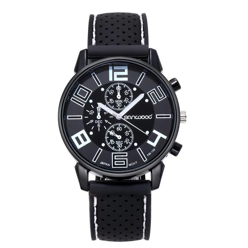 Montre homme bracelet en Silicone homme noir grand cadran GRAND TOURING homme montres de sport quartz movt Cool fille garçon montre-bracelet