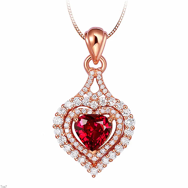 Colliers pour femmes en cristal pendentif plein de diamants en forme d'amour rouge en forme de coeur plaqué or et argent