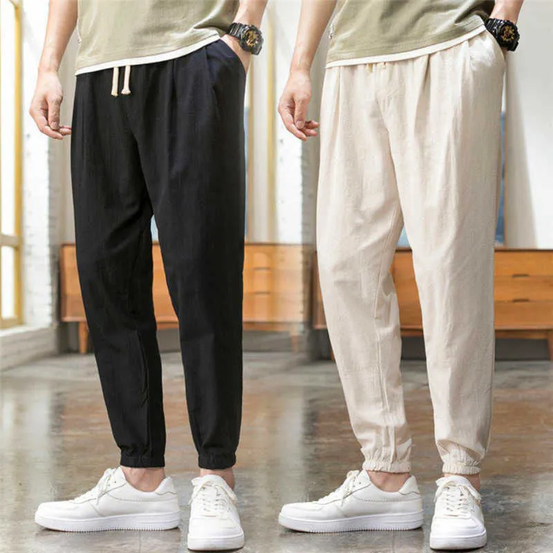 Корейский стиль гарема Jogger брюки мужские хлопковые льняные спортивные штаны плюс размер брюки мужчин повседневные легкие весенние летние мужчины Joggers x0723