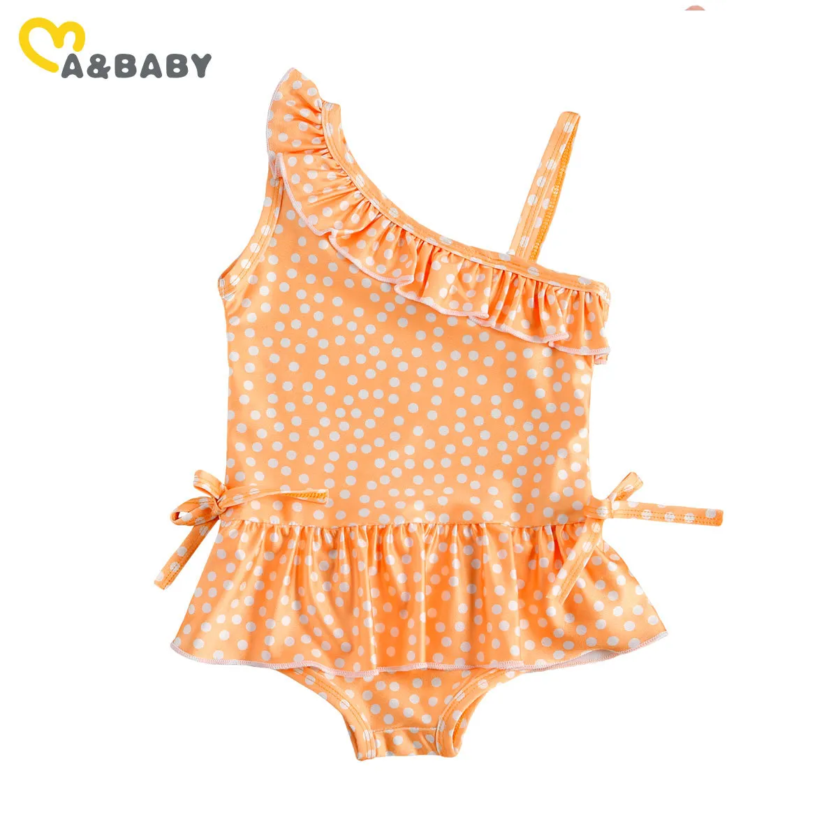 6 M-4Y Yaz Toddler Bebek Çocuk Bebek Kız Mayo Mayo Ruffles Bir Omuz Beachwear Mayo 210515