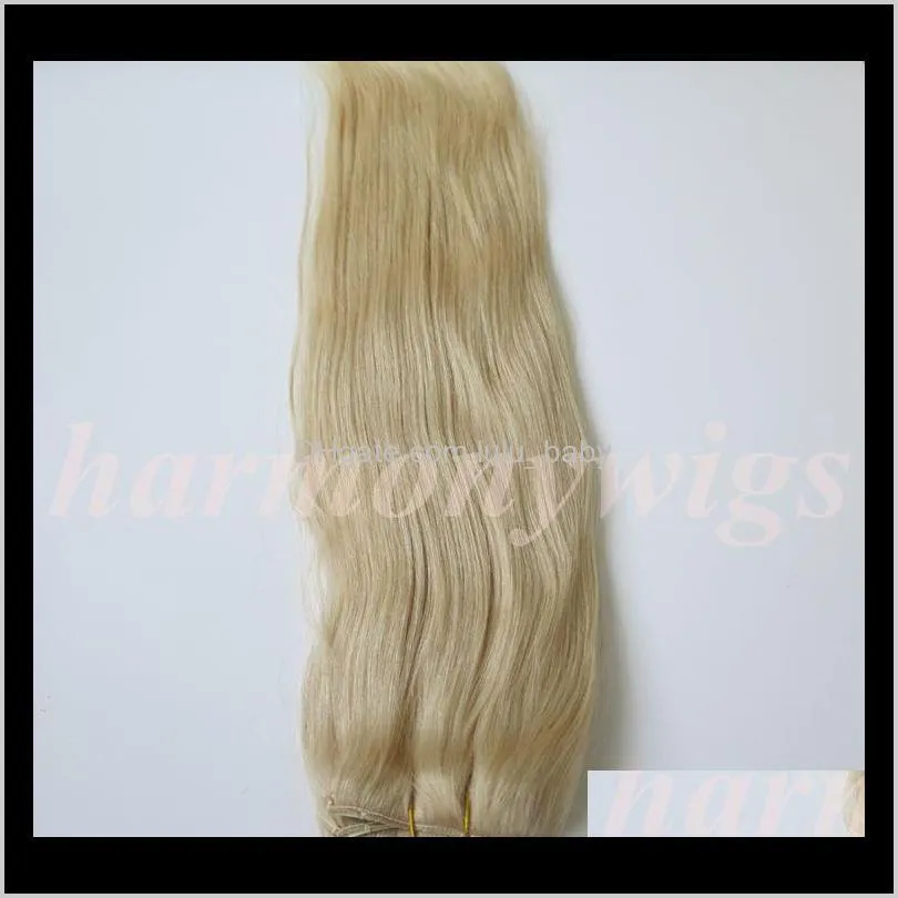 320g 9pcs/1set clip in hair extensions 20 22inch #60/platinum blonde brazilian indian remy human hair extension