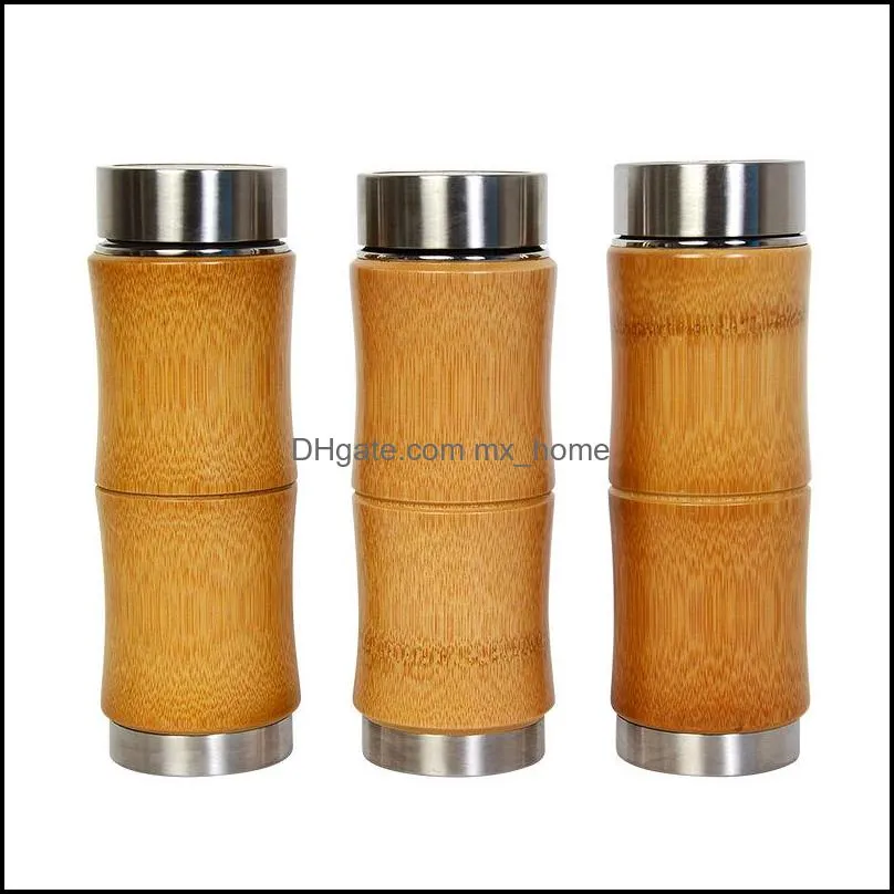 10oz Stainless Steel Thermo Cup Bamboo Coffee Cups Ceramics Tea Mug Bamboo Water Bottles Outdoor Travel Car Cup Drinkware Gift DBC