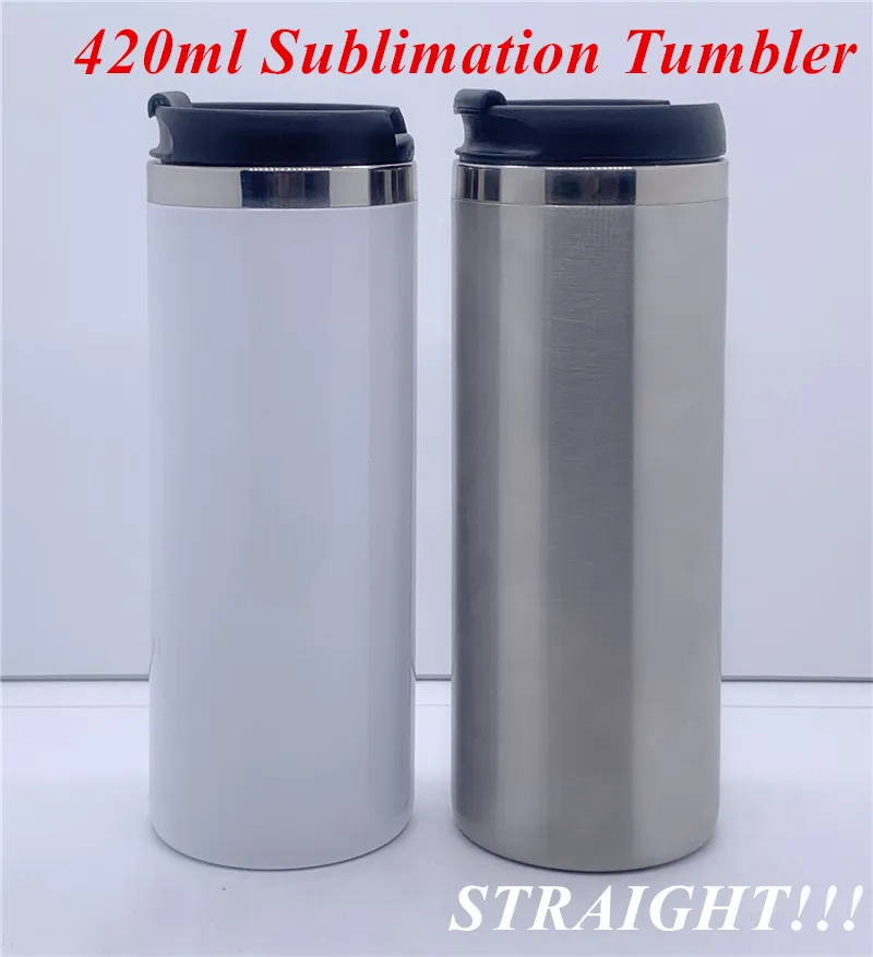 Sublimación STRAIGHT Tumbler 420ml Taza de viaje de café Tazas rectas Vaso aislado delgado de acero inoxidable Cerveza Tazas de café con tapas