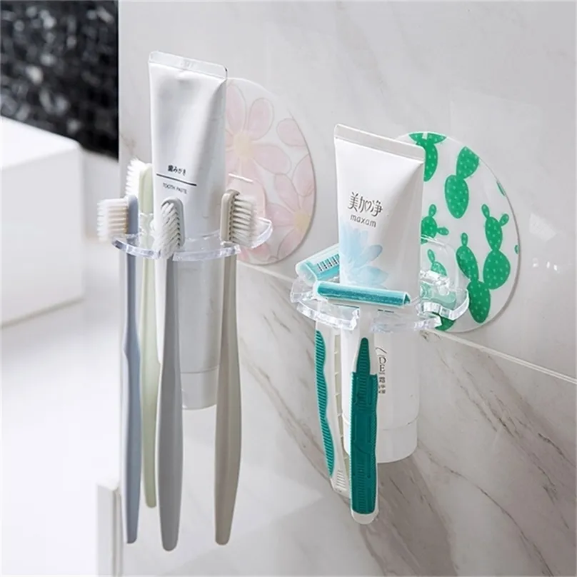 Porte-brosse à dents support mural crochet support distributeur de dentifrice support de stockage adhésif cintre organisateur salle de bain accessoires salle de bain 211222