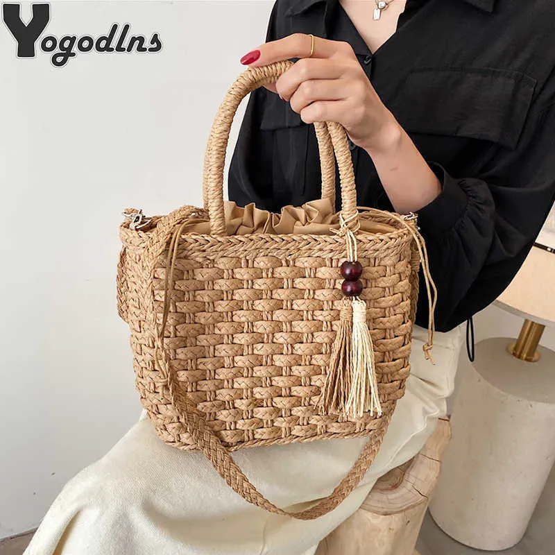 Moda borla bolsa de palha verão praia mão-tecido rattan bolsa mulheres tecida cesta de vime crossbody sacos boémia bolsa de ombro Bohemia