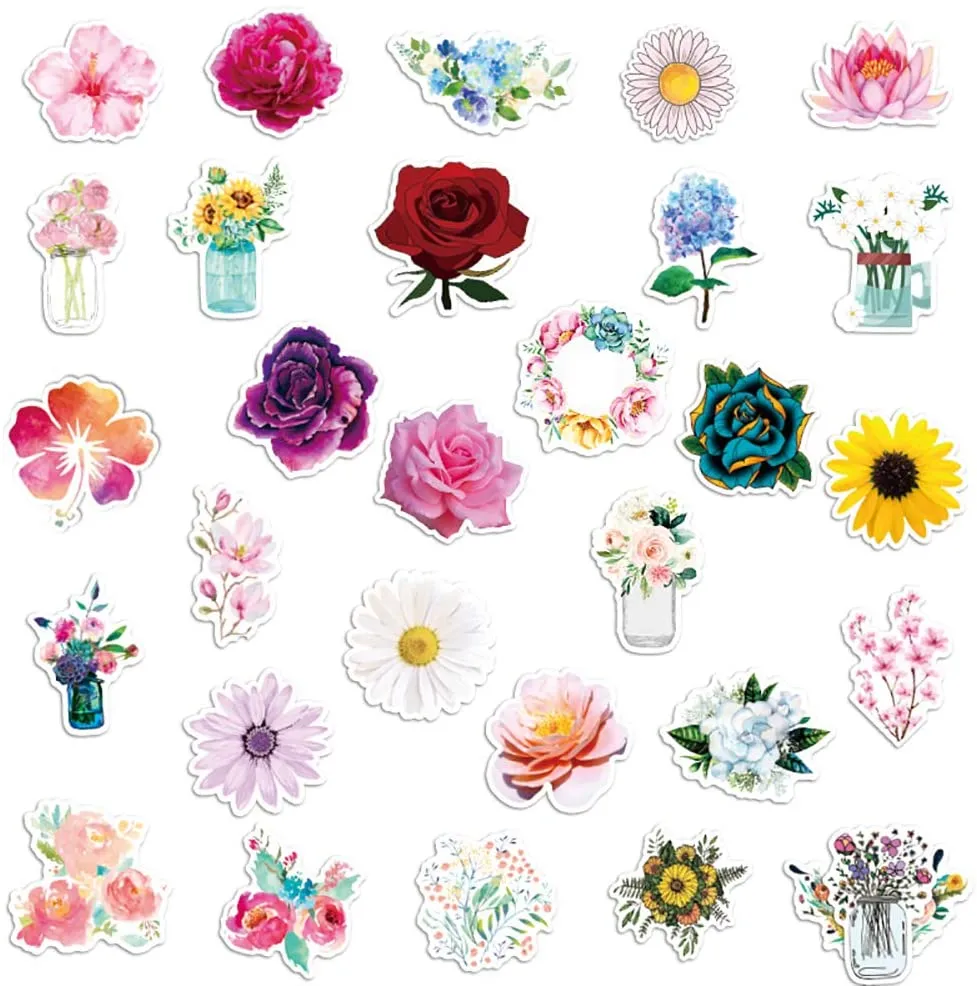 50 pcs-pack flor vintage vinil adesivos impermeável adesivos garrafa de água laptop carro planejador jornal scrapbooking telefone bike guitarra parede skateboard caixa decalques