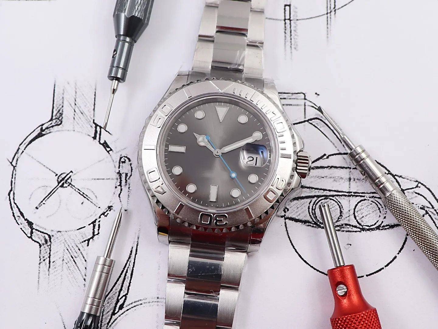 Mens Automatic Mechanical Watch 40mm rostfritt stål Vattentäta klockor Sapphire Justerbara armbandsur 102771 Montre de Luxe