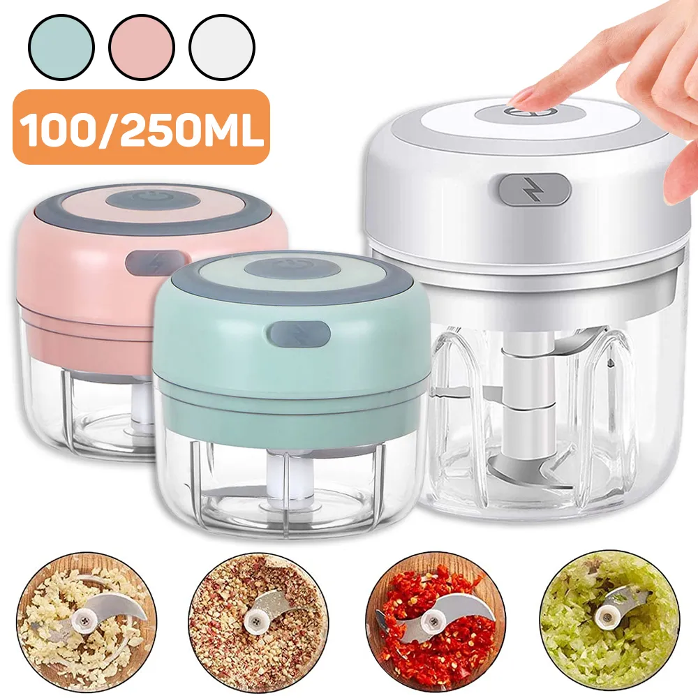 Mini picadora eléctrica de ajo con carga USB de 100/250mL, picadora de carne, máquina trituradora de jengibre, trituradora de verduras y Chile resistente y duradera, herramienta de cocina