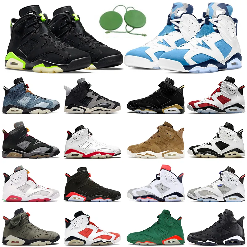 6 6s Uomini Scarpe da basket Scarpe sportive Scarpe da ginnastica Sneakers Elettrico verde nero a infrarossi Carmine UNC Flint Gatorade Bordeaux Lepre Alterante Britannico Kaki Mens Outdoor