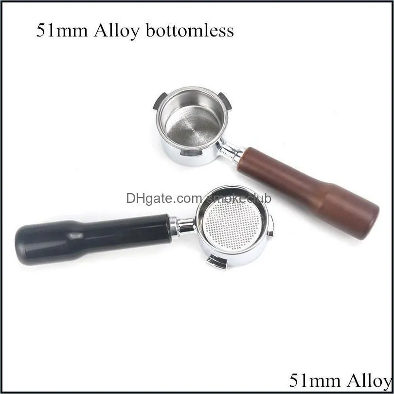 Coffee Filters 51mm Bottomless Portafilter Espresso Alloy Funnel Wooden Handle Filter Holder