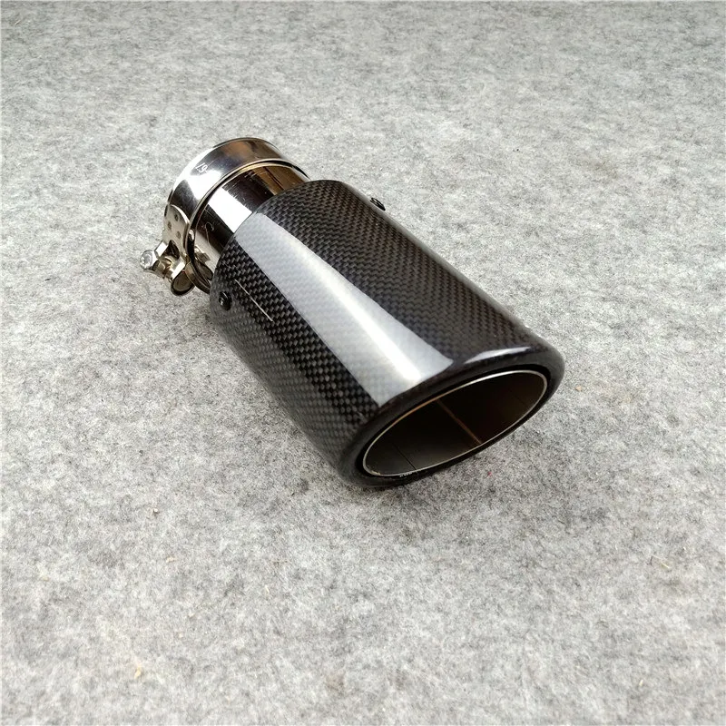 1 PCS: IN 63MM Akrapovic Car Exhaust Pipes Glossy Carbon Fiber Stainless Steel Tips Muffler End Pipe