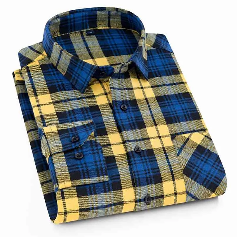 Aoliwen casual men palid shirt flannel cotton autumn spring long sleeve Male social fashion shirts slim fit pleasant material 210809