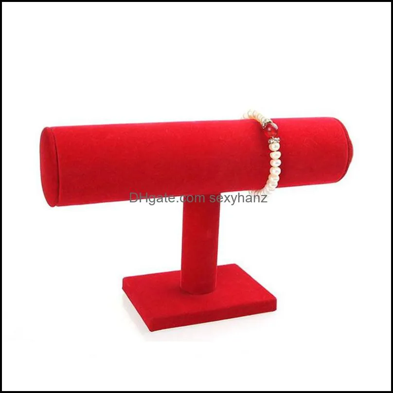 New Fashion Jewelry Display One Layer Velvet Jewelry Display T-Bar Rack Jewelry Stand For Bracelets Watch 3 Colors 543 T2