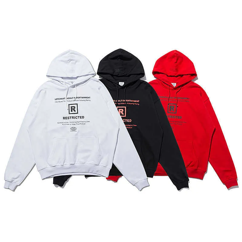 VETEMENTS lettre Imprimer Mode décontractée High Street sweat à capuche Sweat-shirt imprimé texte pour hommes et femmes Extra large VTM pull à capuche ample