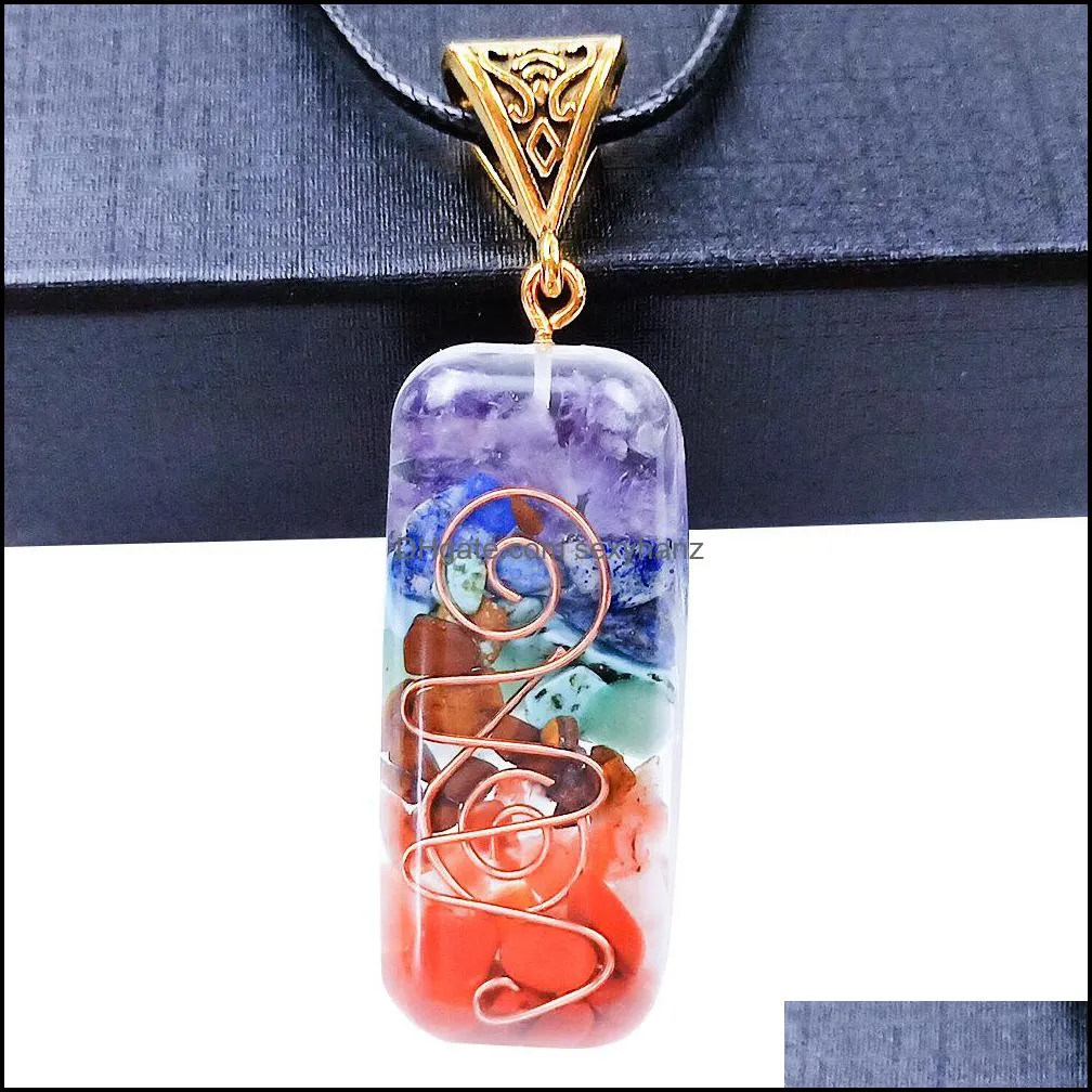 Meditate pendulum Chakra Pendant Healing Crystal Stone Quartz Necklaces Jewelry Fashion Women MEN Energy pendants Yoga Rope Chain