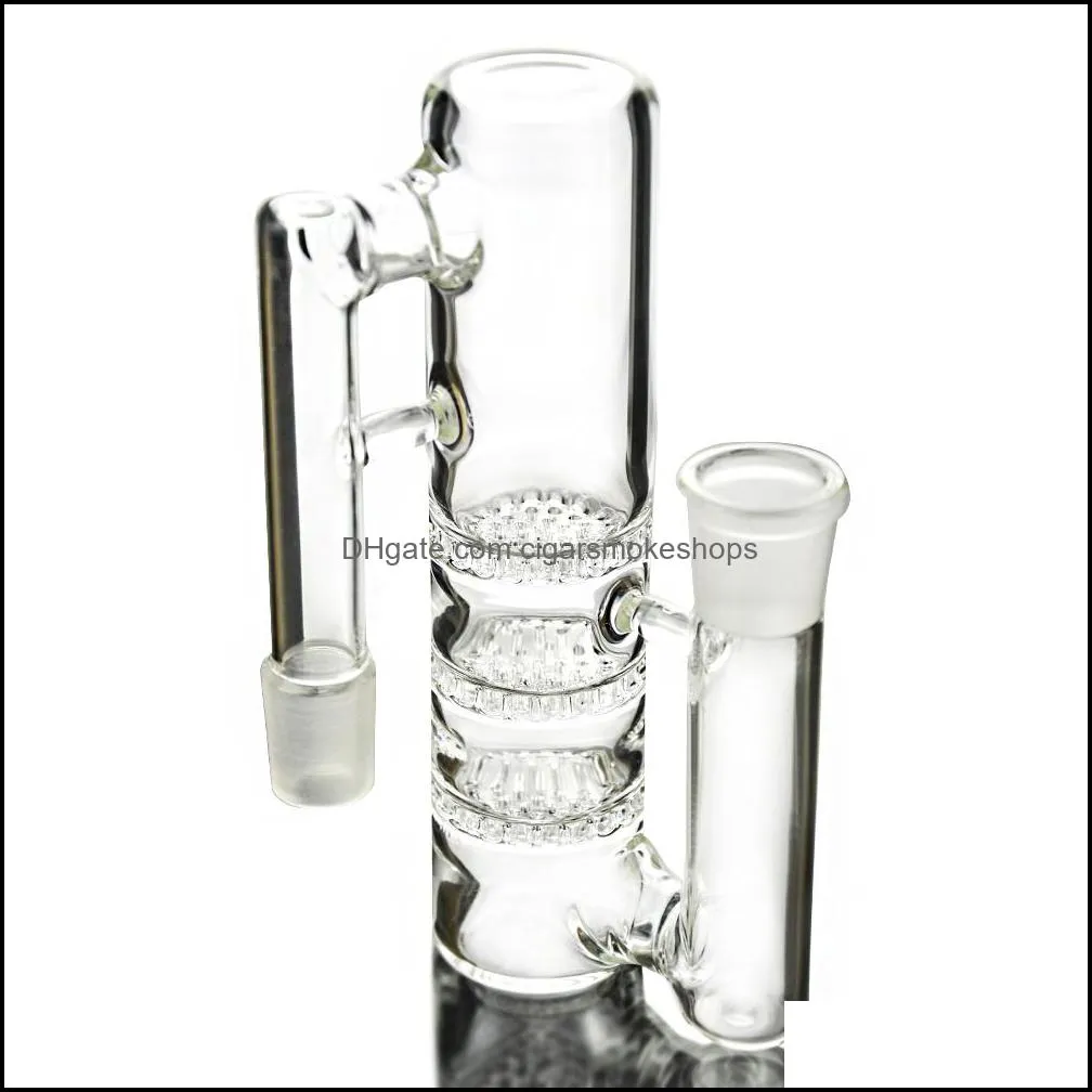 6 Inch Triple Percolator Ash Catcher 14mm 18mm Joint Glass Ashcatcher 90 Degree Clear Color Smoking Bong Accessories ASH-P205 207