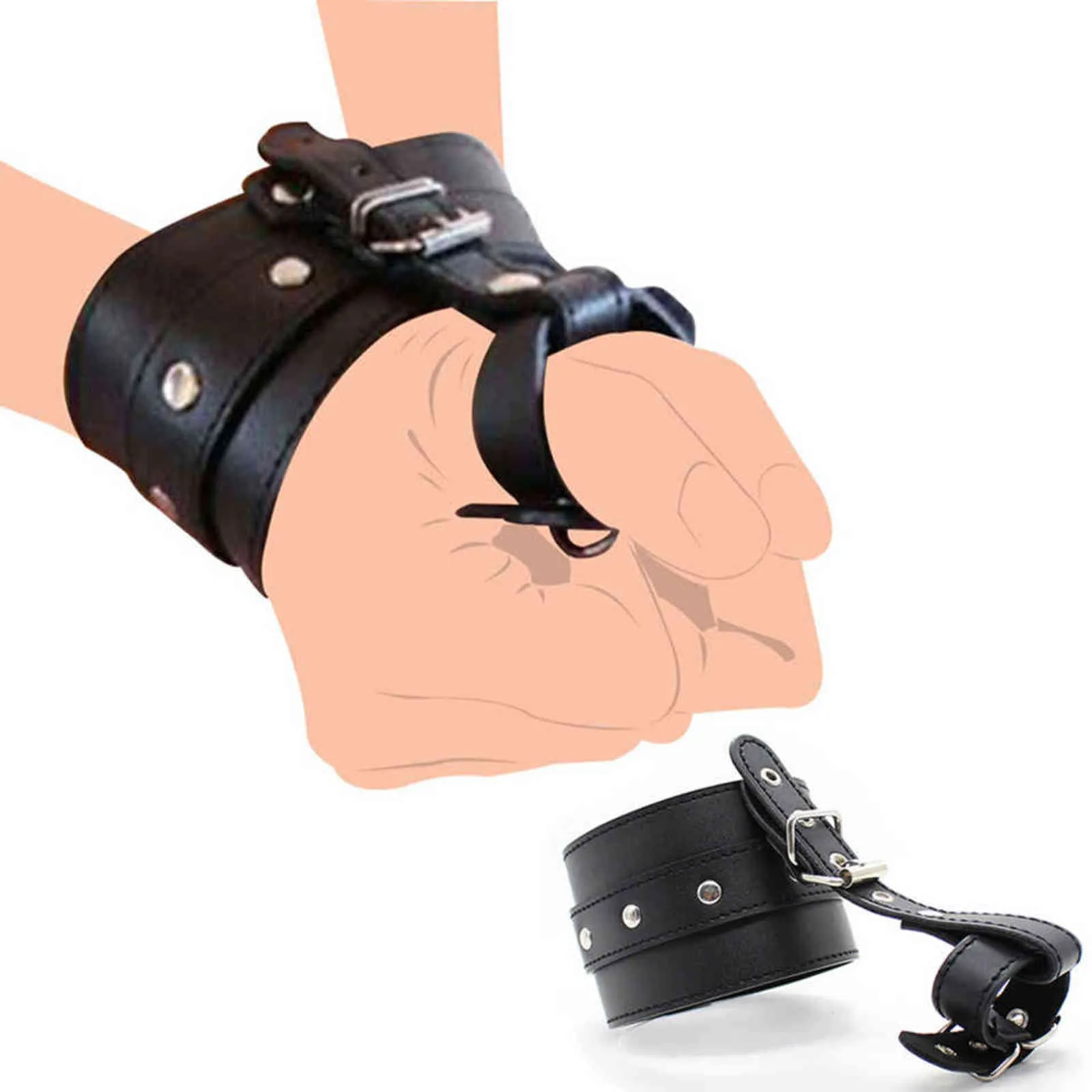 Bondages Sex PU-Leder Hand Handgelenk bis Daumen Manschetten Gürtel BDSM Knöchel Hogtie Strap mit Zehenfesseln 1122