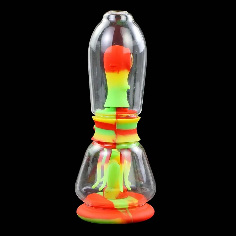 Vatten Rökning Rör glas Bongs Straight Hookah Bong Silikon Slang Foghöjd 7.4 "Vaxbrännare