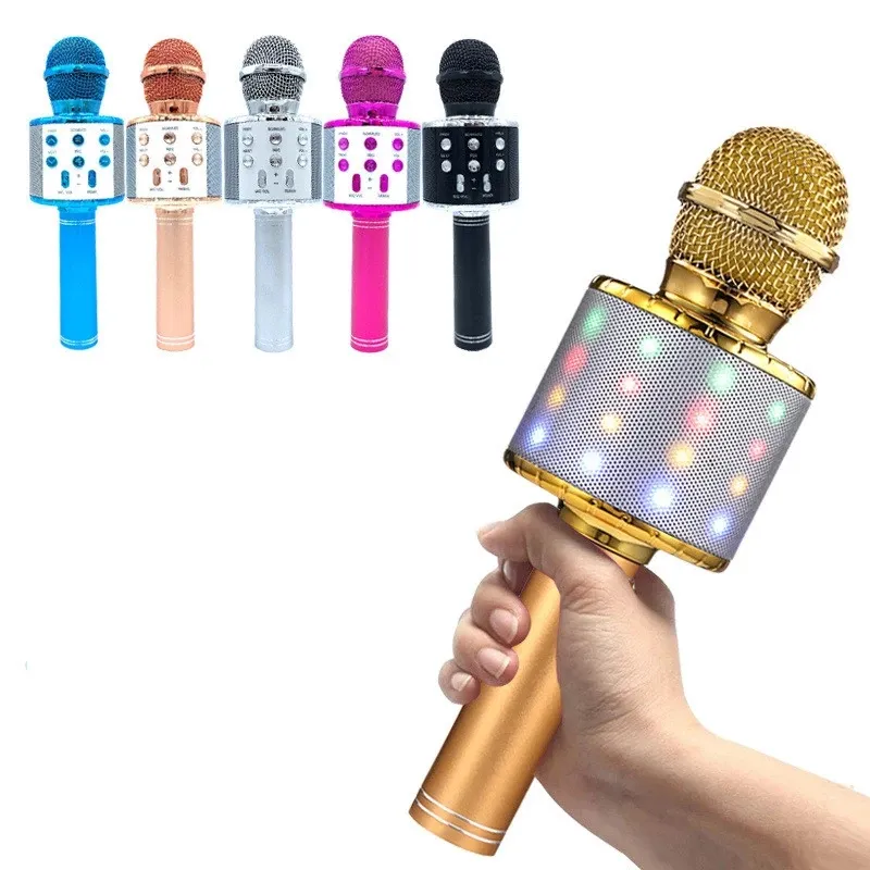 WS-858L Wireless Microphone with LED Light Support Card Wireless Bluetooth Microphone KTV Wireless Microphone With Retail Box