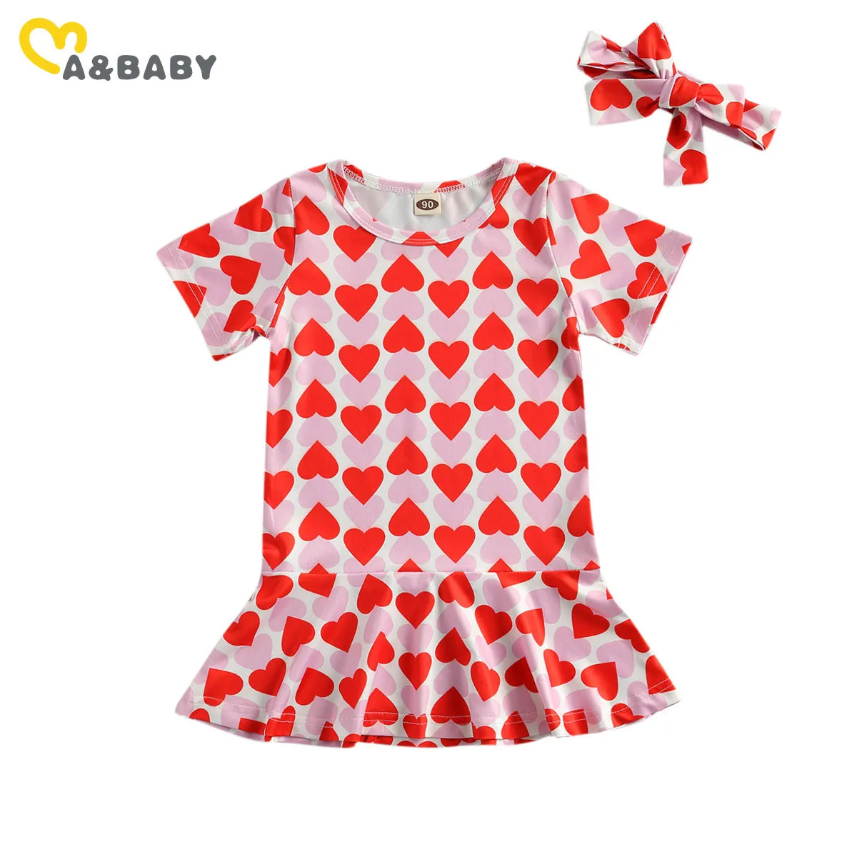 0-5Y Valentinstag Kleinkind Baby Kind Mädchen Rotes Herz Kleid Sommer Rüschen Gerade Kleider Für Kinder Kostüme 210515