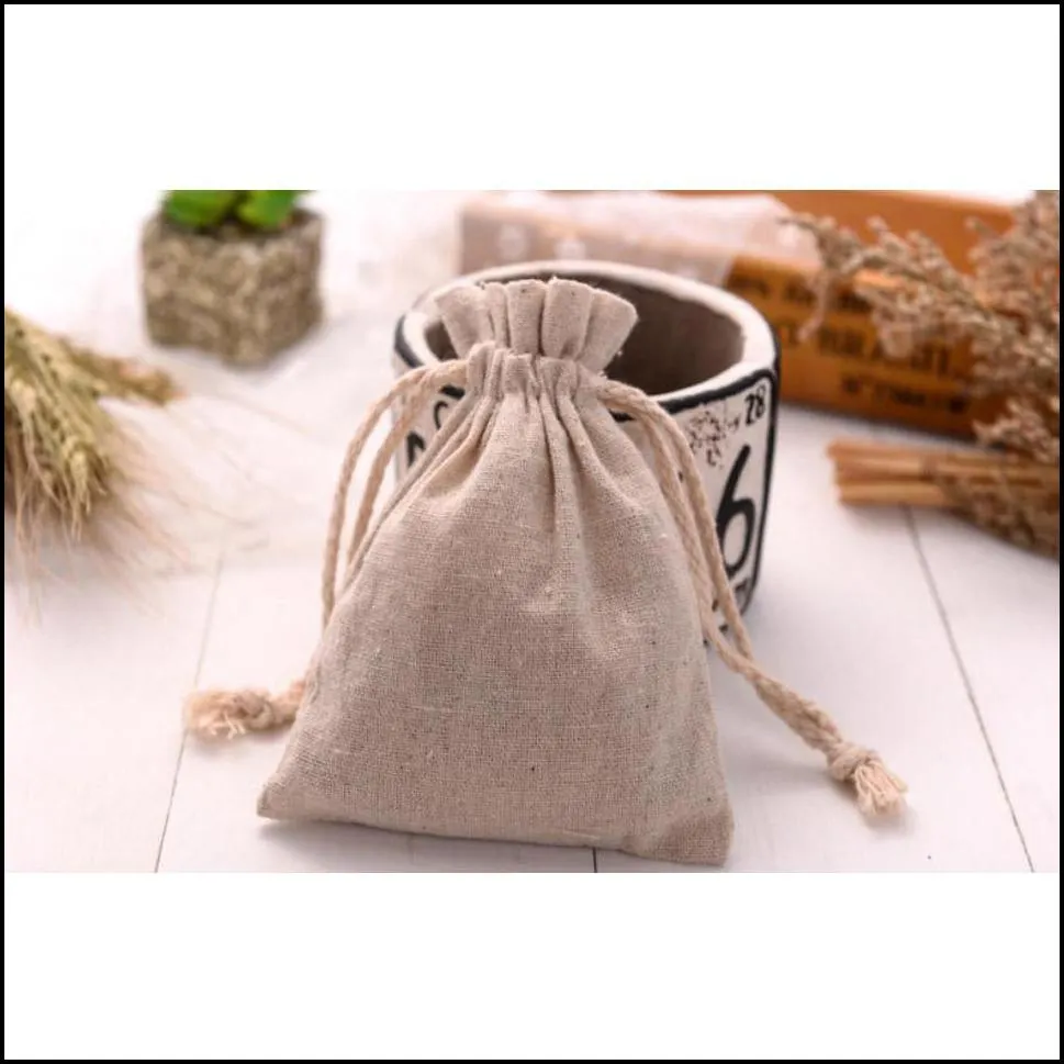 Natural Linen Gift Drawstring Pouches 8X11Cm 9X12Cm 10X15Cm Pack Of 50 Party Sack Soap Makeup Jewelry Gift Packaging Bags Zwokb