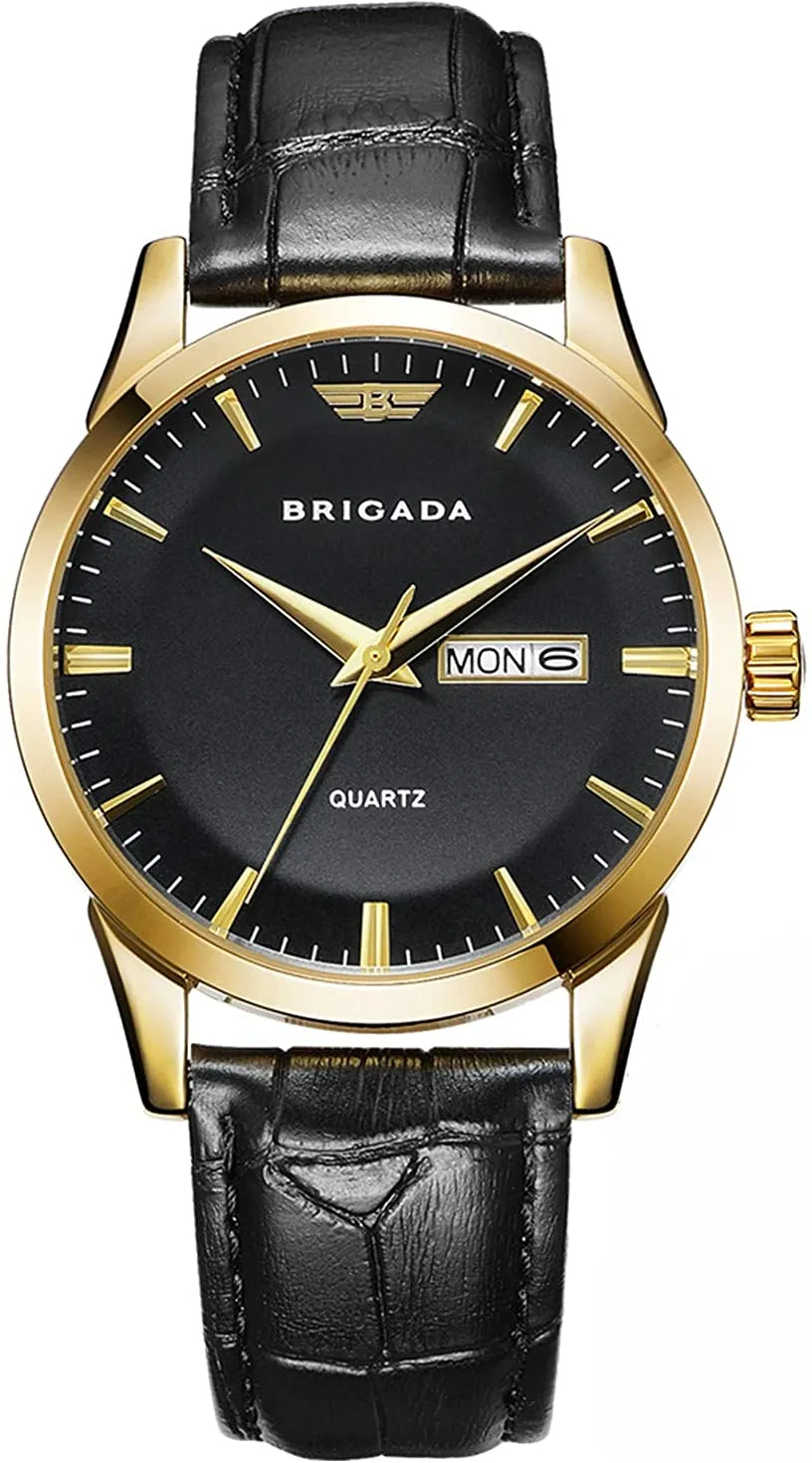 BRIGADA Montres pour hommes Montre classique en or de marque suisse pour hommes avec calendrier de date, Business Casual Quartz Étanche fastship