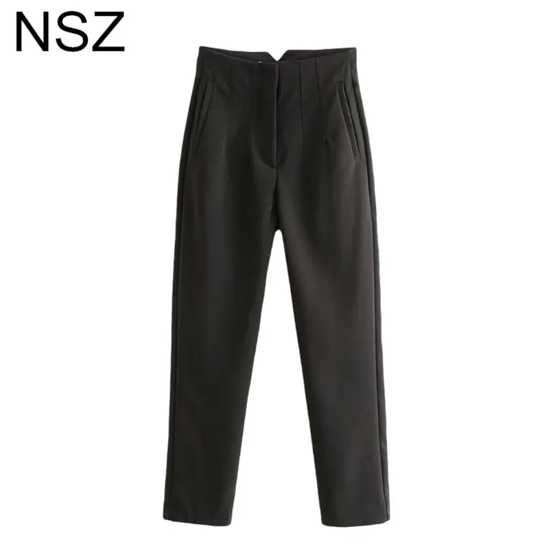NSZ Mujeres Solid Office Lady Harem Pantalones de cintura alta Traje de trabajo Pantalones Chic Elegante Moda Pantalones Lápiz Pantalones 211216