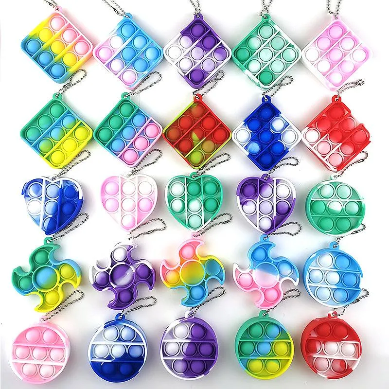 Push Fidget toys keychain for kids adult decompression silicone camo rainbow rodent pioneer anti Stress Bubbles Board Best quality