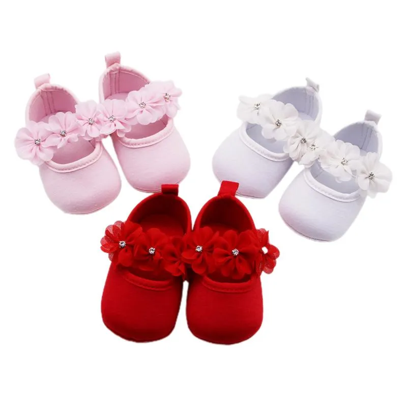 Eerste wandelaars Baby Doop Schoenen en Hoofdband Set Zachte Katoen Sole Floral Mary Jane Flats Hairband 2 Stuk voor babymeisjes