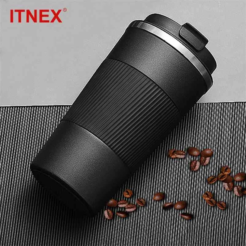 380ml/510ml Double Stainless Steel 304 Coffee Thermos Mug Leak-Proof Non-Slip Car Vacuum Flask Travel Thermal Cup Water Bottle 210804