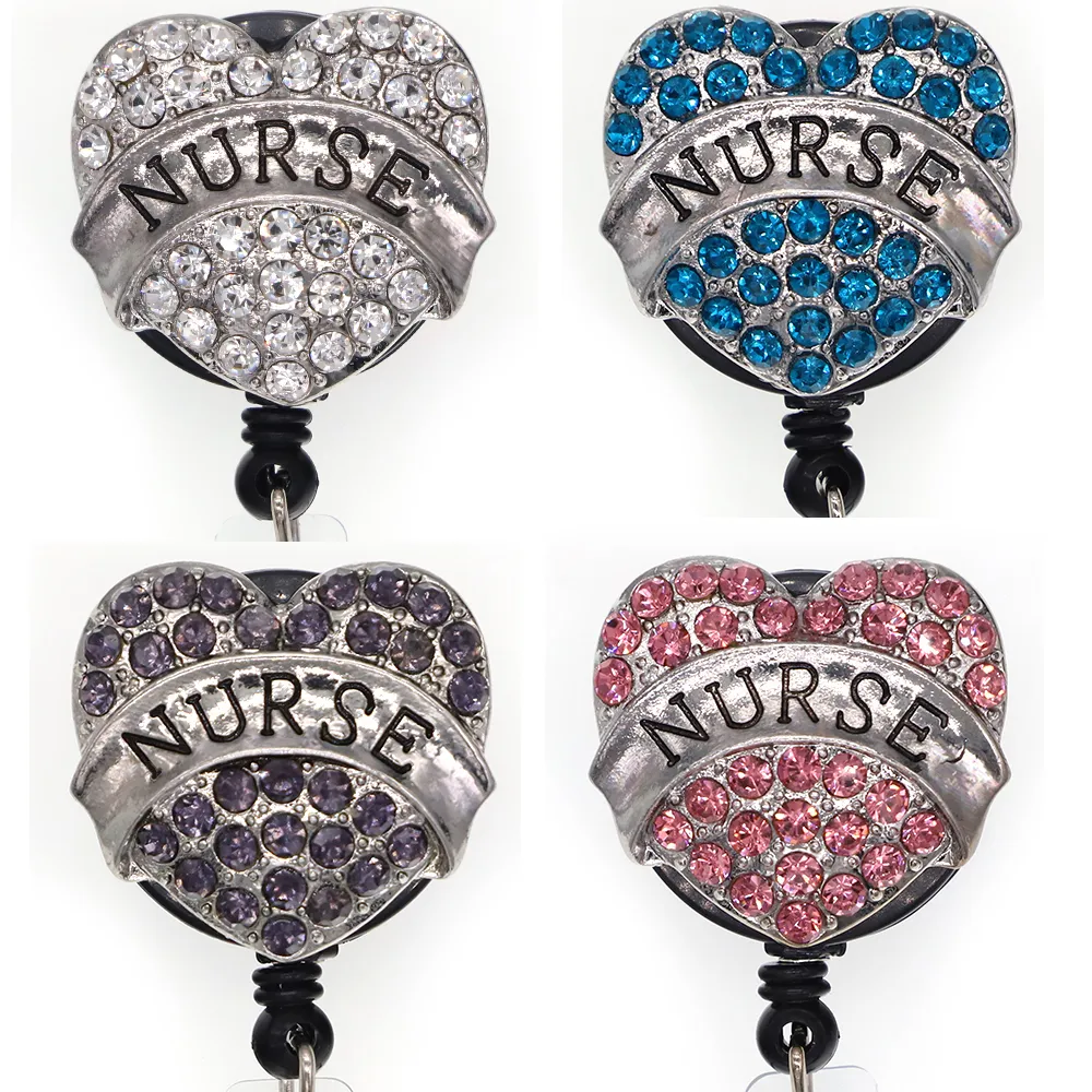 10 Pcs/Lot Wholesale Key Rings Crystal Rhinestone Heart Shape Nurse Name Card Badges Holders For Accessories