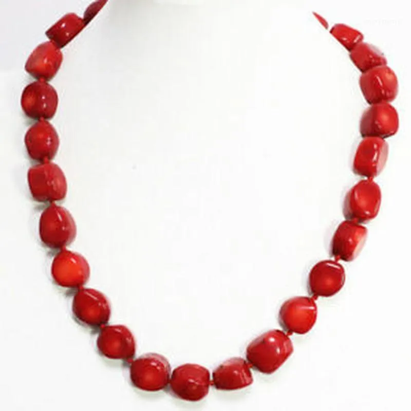 Natural Red Coral Stone Irregular Beads Necklace Women Chain 18" Jewelry Chains