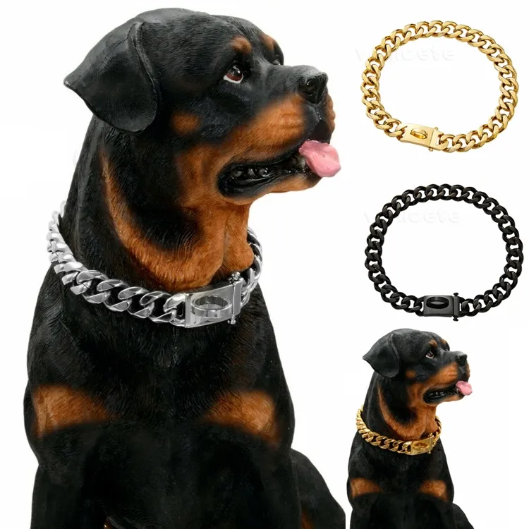 15mm Gold Colors Collars Chain Collory Ze Stali Nierdzewnej Szczypce Sześć Szlifowania bocznego Clainmetal Collarfor Do Pet Slip Conke Collar dla Bulldoga Pitbull ZC492-2