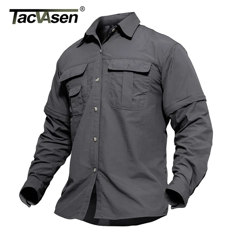 Tacvasen roupa militar masculina leve camisa do exército secagem rápida tático verão removível manga longa trabalho caça 220118