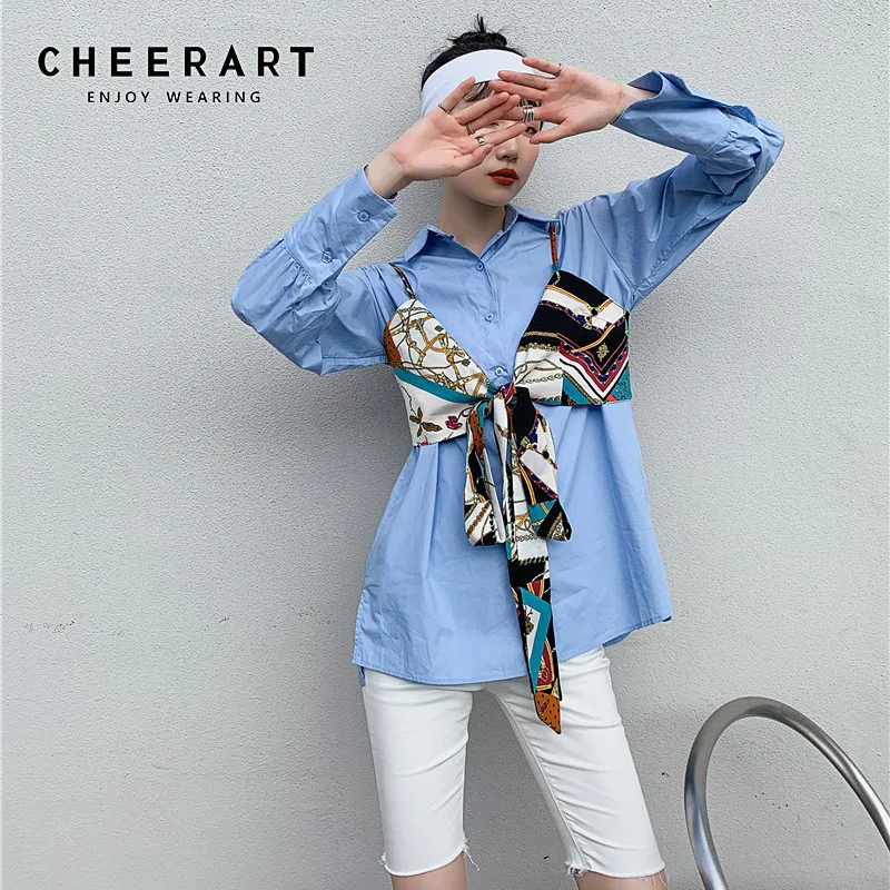 Autumn Button Up Collar Shirt Women Long Sleeve Top And Blouse White Blue Bow Tie Korean Fashion Clothing 210427