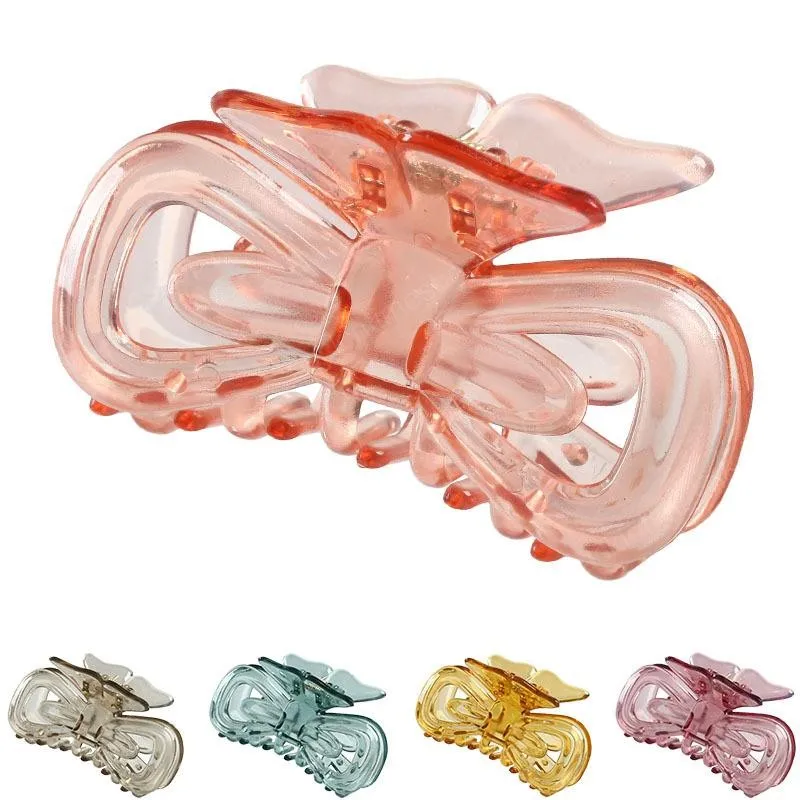 Kvinnor Hår Gribbing Mode Tillbehör 8.5cm PinkyColor Transparent Bow Tie Simplicity Hairs Clamps