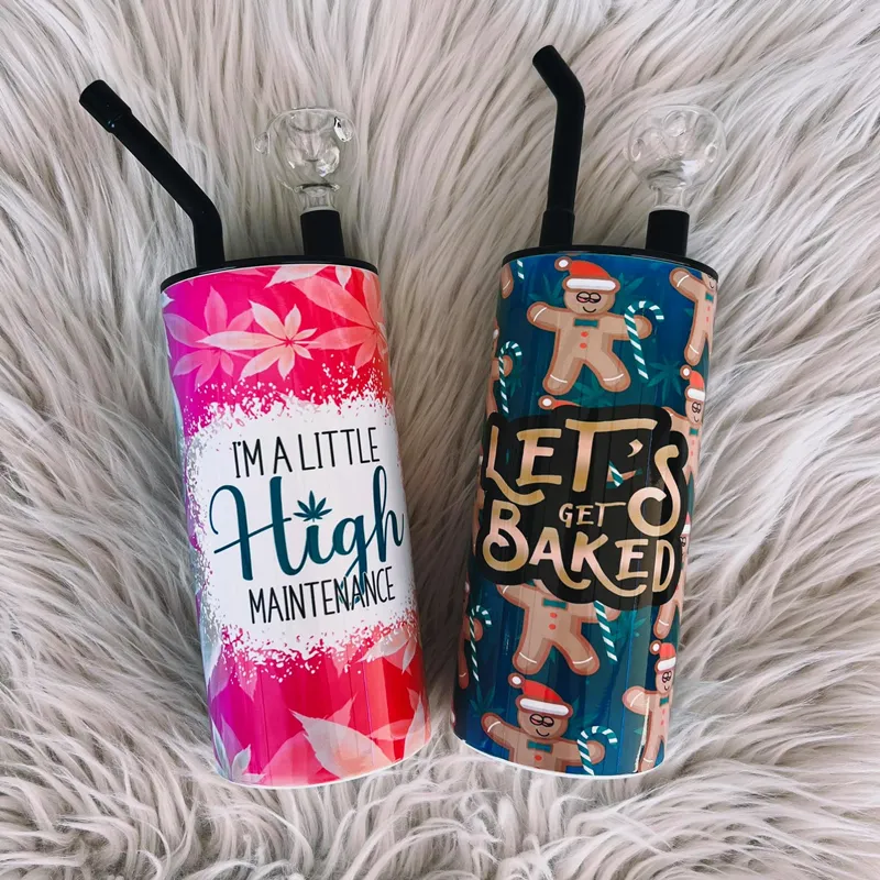 22oz Sublimation Rökning Tumbler Vit Blank Straight Fett Tumblers Rostfritt Stål Vattenflaskor DIY Värmeöverföring Rökkoppar med Air A12