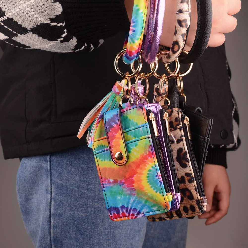 New Arrival Wielofunkcyjny Keychain Klucz Pierścień Dla Kobiet Mężczyzn Karta Portfel PU Skóra o Klucz Pierścionek Z Dopasowanym Wristlet Zipper Bag Prezenty G1019